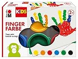 Marabu 0303000000085 - Kids Fingerfarbe Set mit 6 leuchtenden Farben á 35 ml, parabenfrei, vegan, laktosefrei, glutenfrei, geeignet zum Malen in...