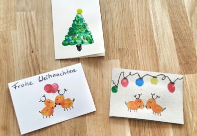 Weihnachtskarten mit Kindern basteln Fingerabdruck