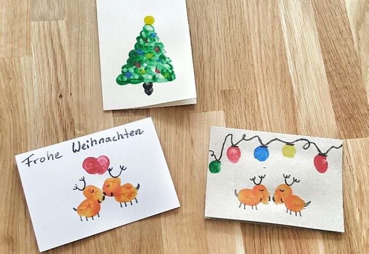 Weihnachtskarten mit Kindern basteln Fingerabdruck